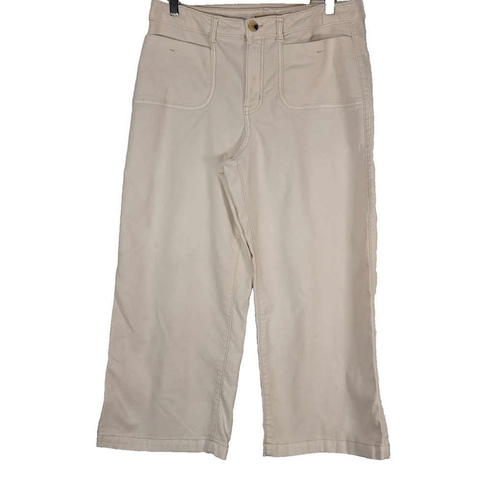 Maurices Pants Womens 12 Short Ivory High Rise Wide Leg Cropped Utility Twill